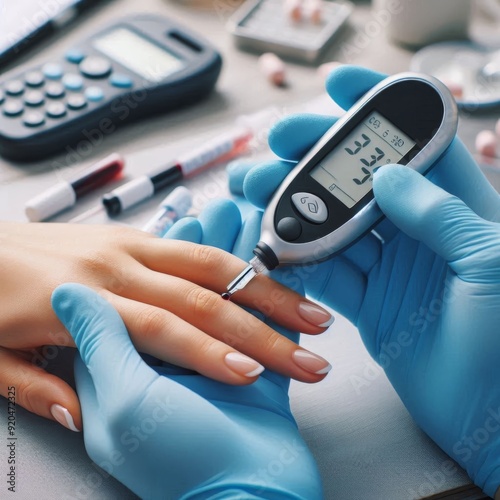 CloseUp of Hand Doing Routine Blood Test for Diabetes photo