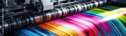 High-quality printing process with vibrant colors, showcasing a printing machine in action producing stunning designs. photo