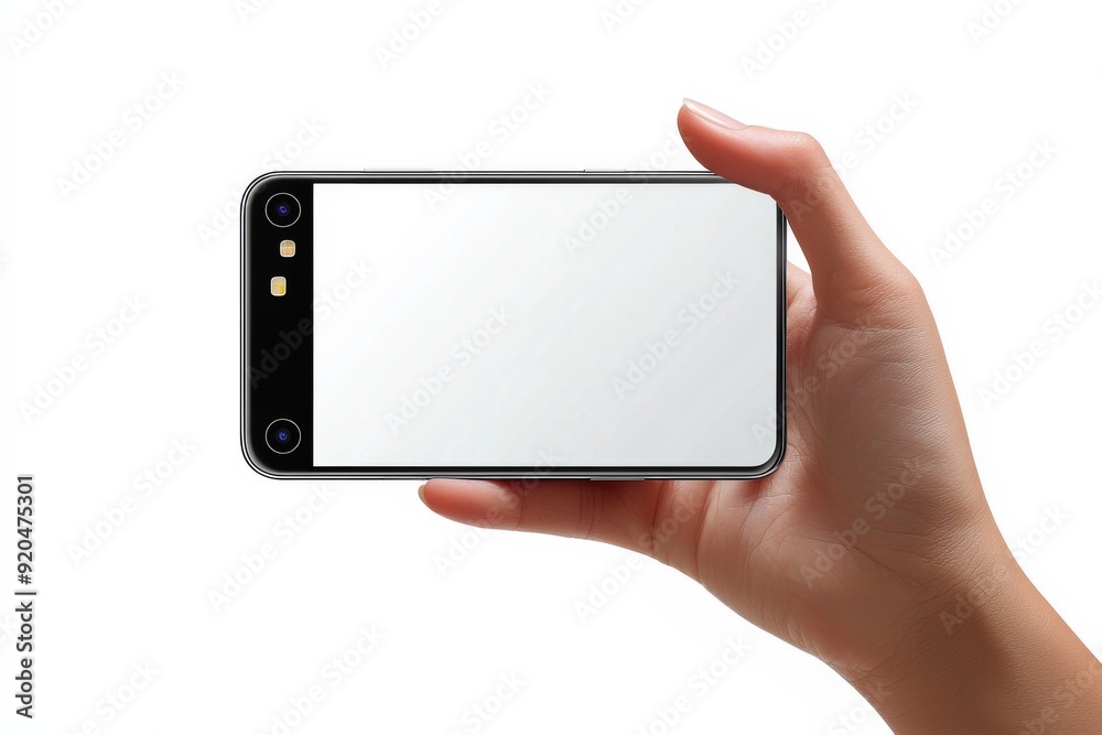 Blank Smartphone Mockup on Hand created with Generative AI Blank Smartphone Mockup on Hand created with Generative AI
