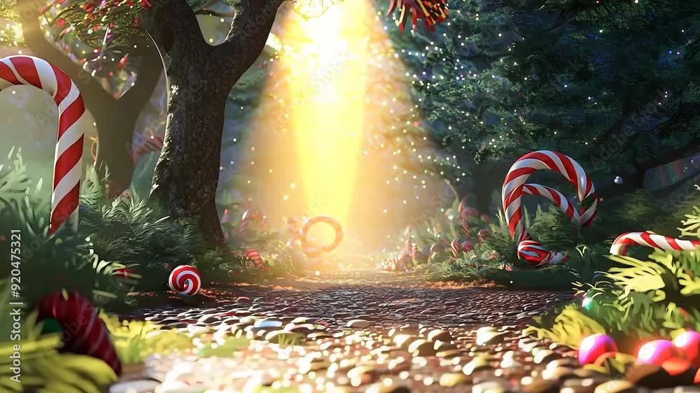 Fantasy forest filled with candy canes.