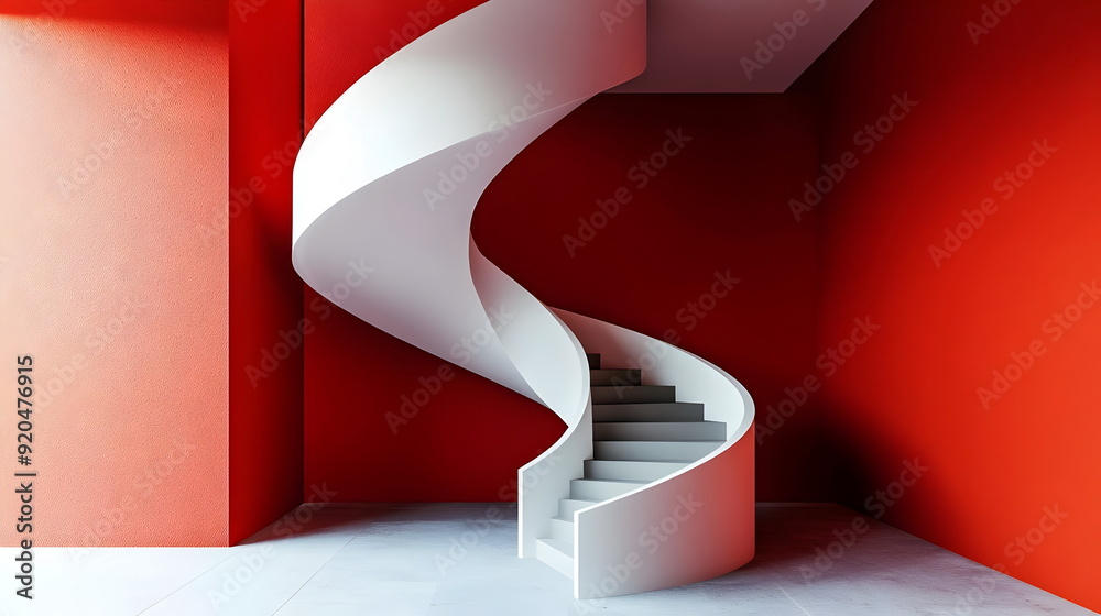 Modern Spiral Staircase Elegant Design Red Wall Minimalist Interior Modern Spiral Staircase Elegant Design Red Wall Minimalist Interior