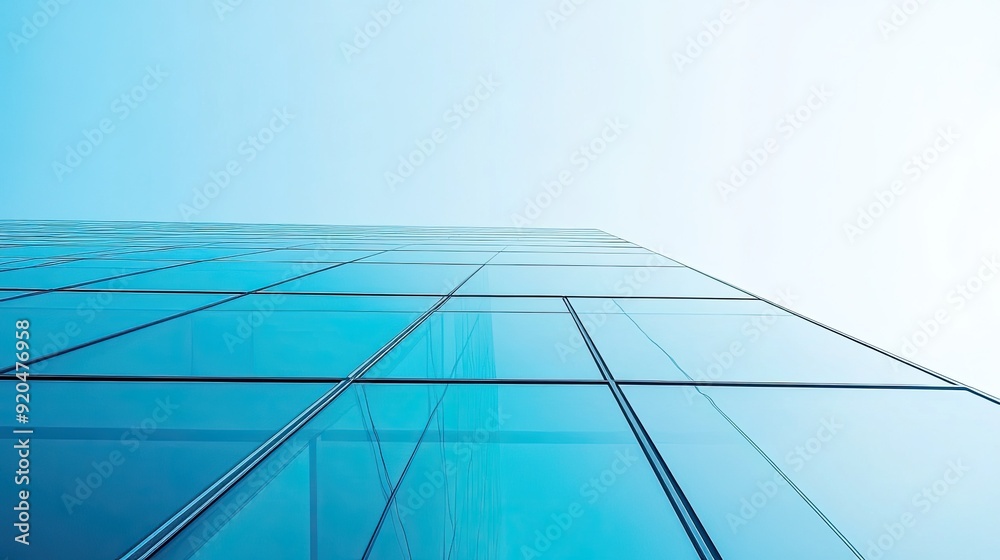 Modern skyscraper with reflective glass facade against a blue sky, showcasing contemporary architecture and urban design.