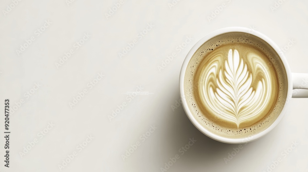 Latte Art Coffee Cup Minimalist White Background Latte Art Coffee Cup Minimalist White Background