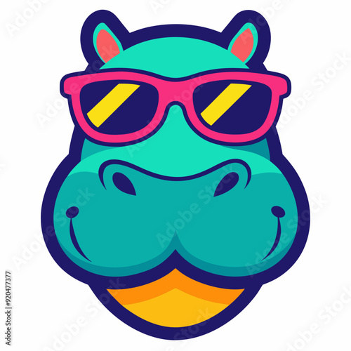 Hippopotamus logo design vector art illustration. Hippopotamus with sunglasses icon illustration.
