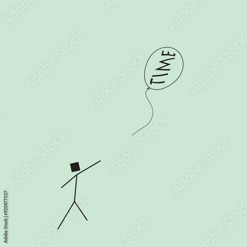 Foto The Balloon of Time: a simple illustration of time and a man slipping away his time, as the man tries to capture it but the balloon goes on
