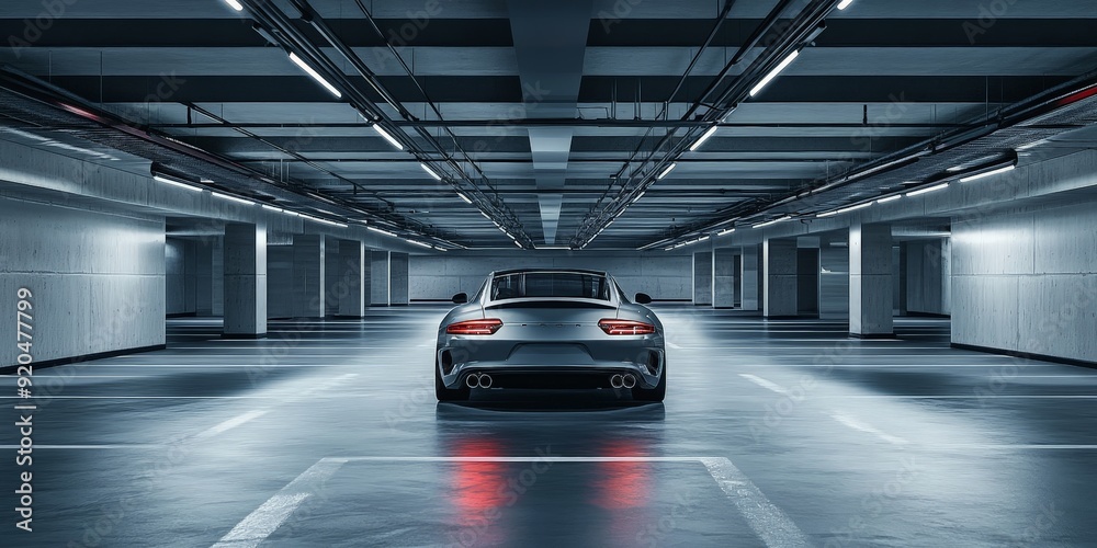 Single Car in Modern Spacious Underground Parking Lot Single Car in Modern Spacious Underground Parking Lot