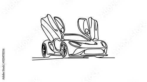 a sports car with open doors one line illustration