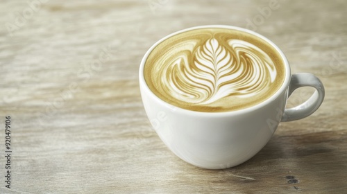 Latte Art Coffee Cup on Wooden Table