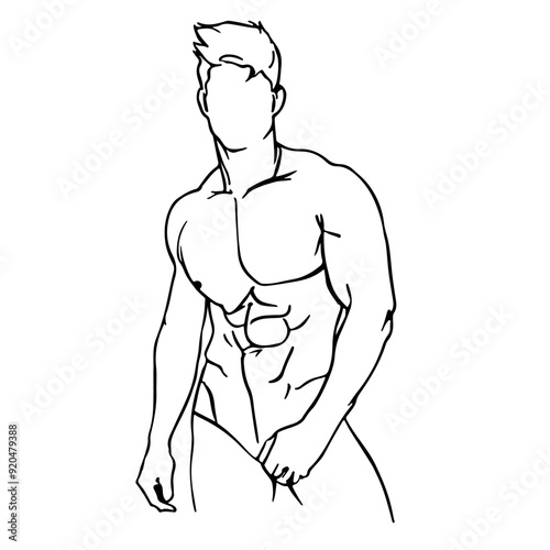 Trendy Line Art Drawing of Naked Male Figure. Man Body Nude Drawing. Nude One Line Abstract Portrait. Minimalist Design. Vector EPS 10.	