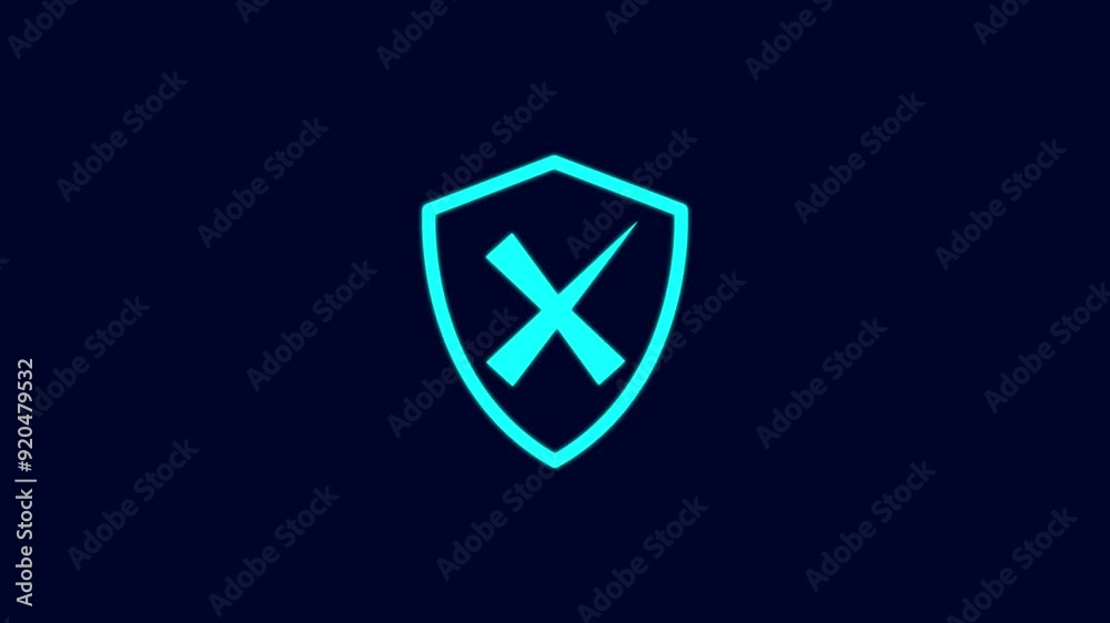 Shield with reject icon, animation of Shield with decline icon. Shield with reject icon, animation of Shield with decline icon.