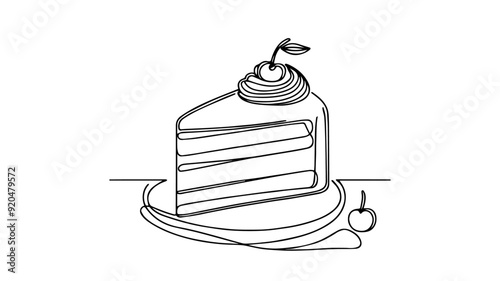 Cake Slice one line illustration