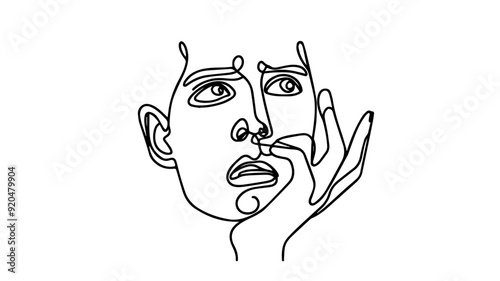 Confused face one line illustration
