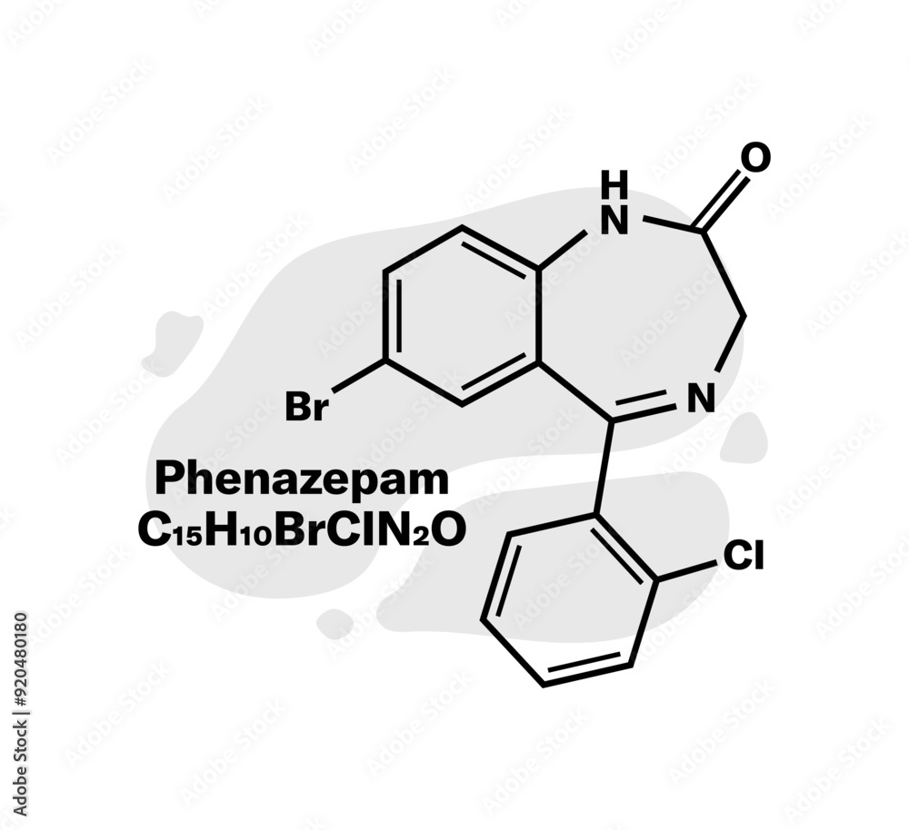 Obraz premium Chemical compound Phenazepam icon. Linear style. Vector icon.