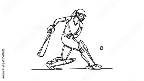 female cricket player one line illustration