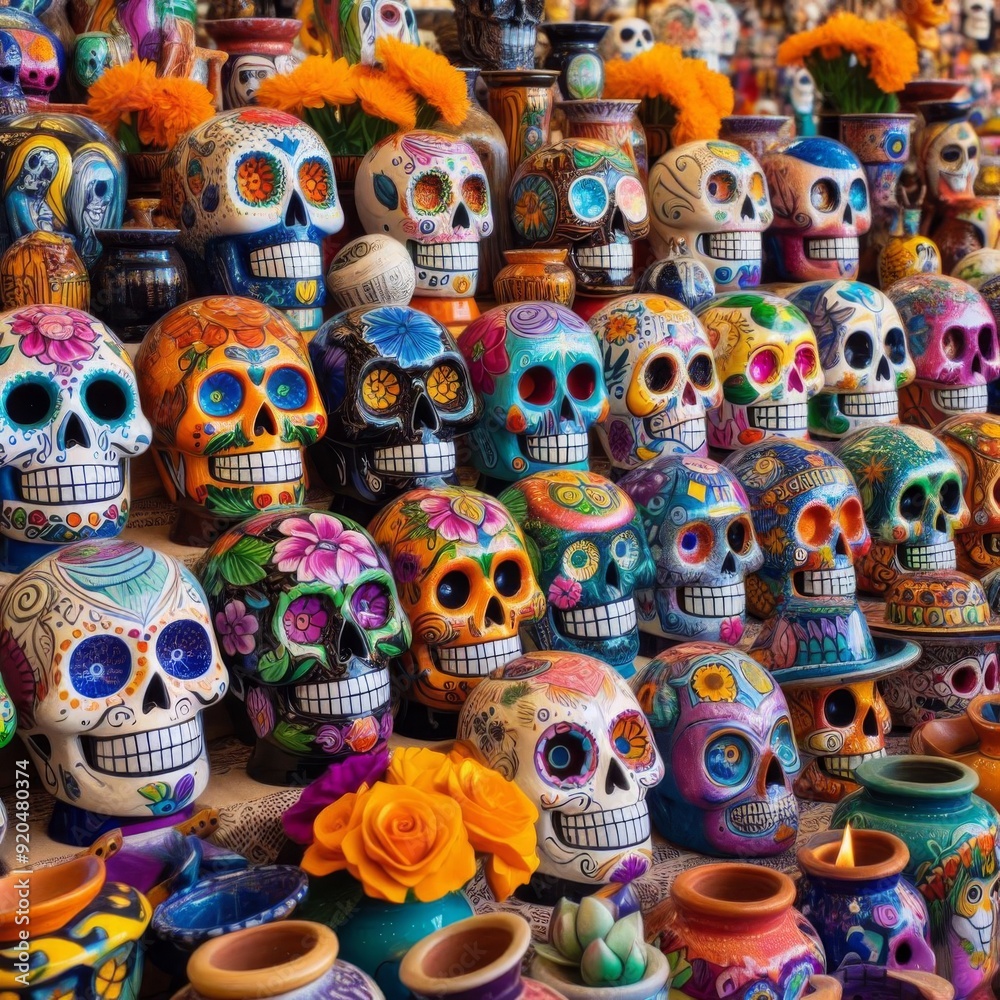 Day of the Dead Skulls. Mexican Culture Celebration: Colorful colourful hispanic Mexican Day of the Dead Skulls. Mexican Culture Celebration: Colorful colourful hispanic Mexican