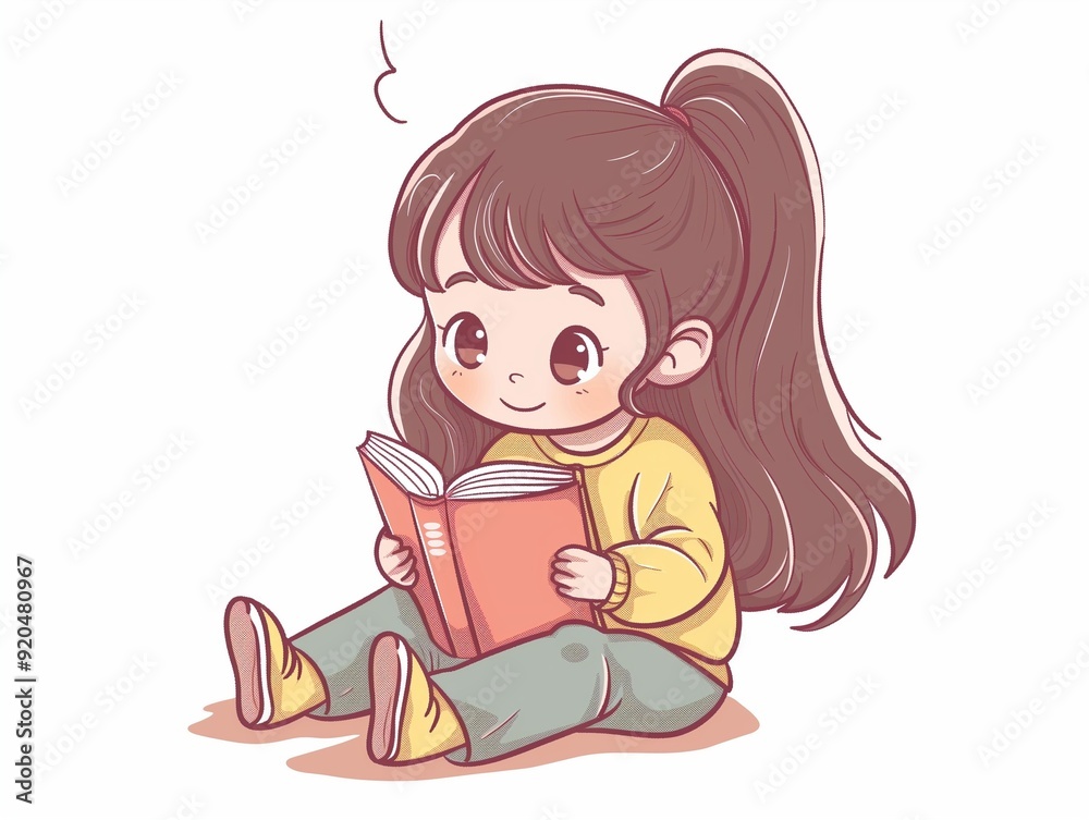 Child read book simple watercolor illustration. AI generated Child read book simple watercolor illustration. AI generated