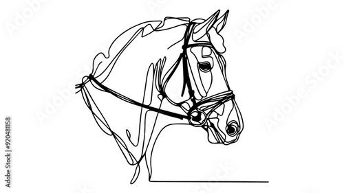 equestrian horse head one line illustration