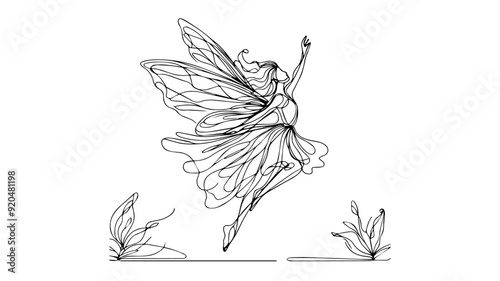 Dancing fairy line art illustration
