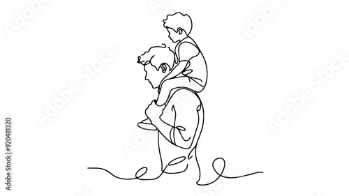 father carrying his son on his shoulders online illustration