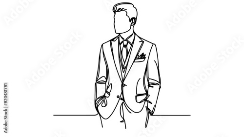 linea rt drawing of a man in suit and tie 