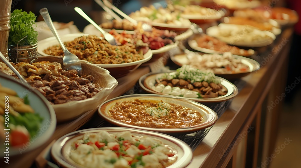 Vibrant Spread of Mouthwatering Turkish Cuisine Dishes Elegantly Arranged on Dining Table Vibrant Spread of Mouthwatering Turkish Cuisine Dishes Elegantly Arranged on Dining Table