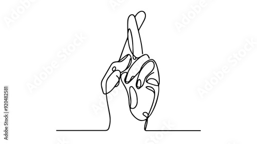 hand with fingers crossed for good luck line art drawing