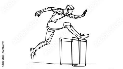 Male Hurdle athlete one line illustration  