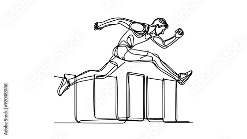 Male Hurdle athlete line art illustration