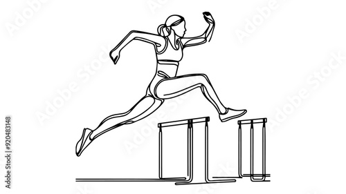 Female Hurdle athlete line art drawing