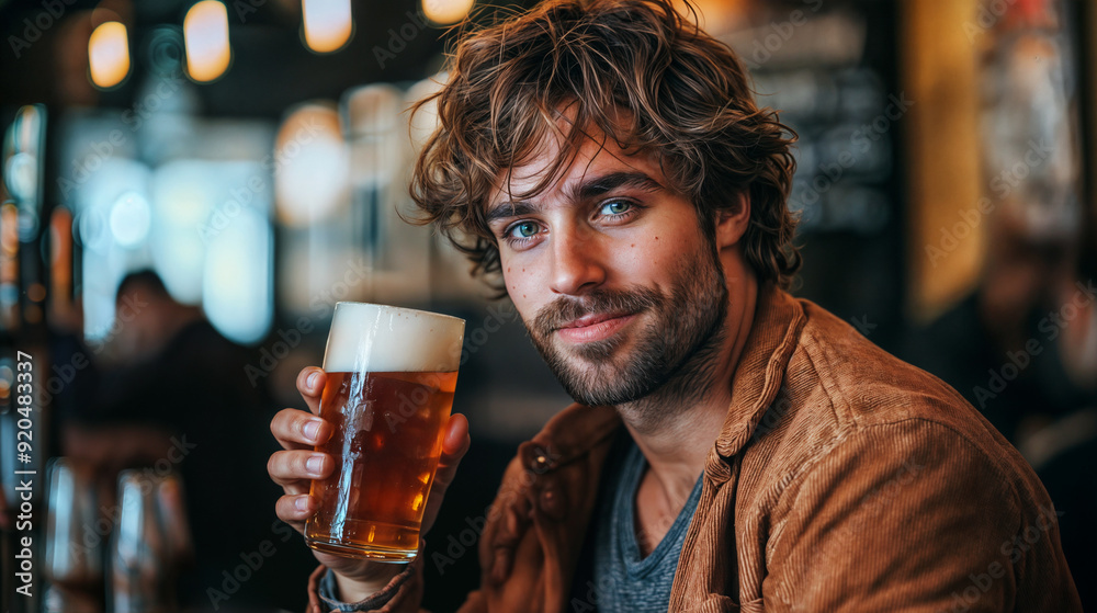 Young Handsome Man Enjoying Craft Beer in a Trendy Pub with a Warm Ambience - Casual Lifestyle Portrait with Focus on Facial Expression and Beverage Young Handsome Man Enjoying Craft Beer in a Trendy Pub with a Warm Ambience - Casual Lifestyle Portrait with Focus on Facial Expression and Beverage