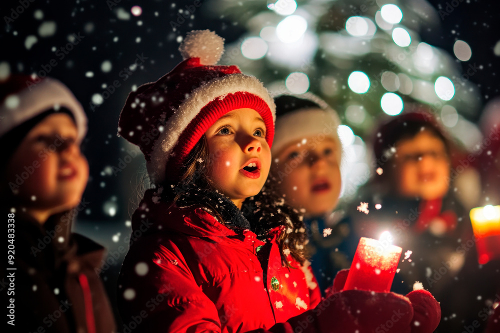 Children singing carols during a Christmas tree lighting ceremony Children singing carols during a Christmas tree lighting ceremony
