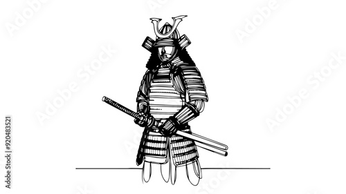 japanese samurai one line drawing