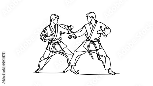 karate fighters one line art