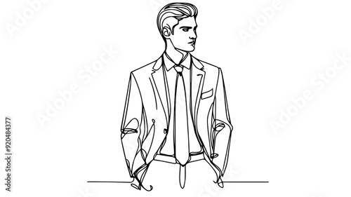 man in suit and tie line art vector