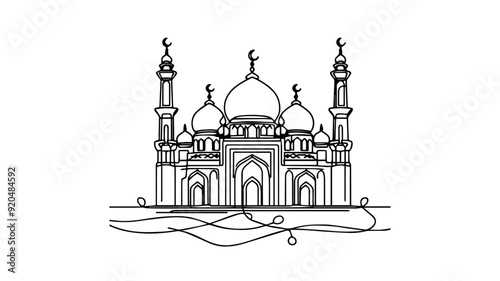 Mosque line art drawing illustration