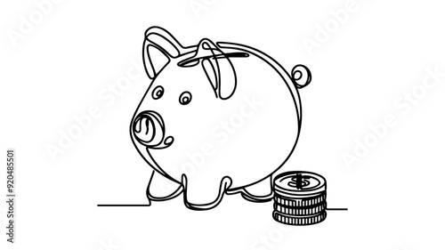 Piggy Bank line art drawing