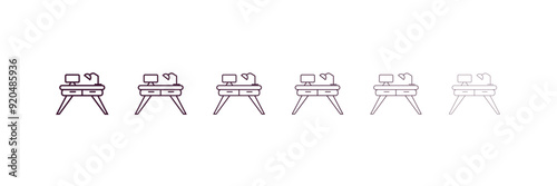 work table outline icon. Linear vector from business concept. 6 different line style work table icon included thin, light, regular, medium, bold, black style