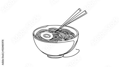 Ramen Bowl one line illustration