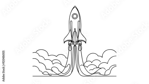 Rocket launch one line illustration