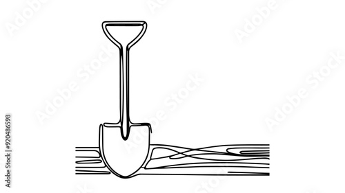 Shovel line art illustration vector