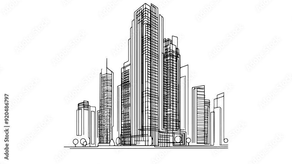 Skyscrapers line art illustration Skyscrapers line art illustration