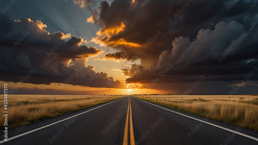 sunset on the road , AI Generated.