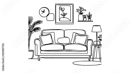 Sofa interior design line art