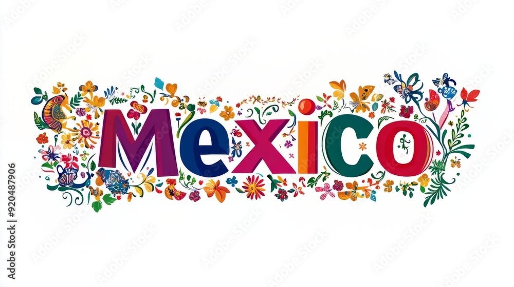 A colorful text Mexico day design on white background. Mexico, officially the United Mexican States, A country in the southern portion of North America. A colorful text Mexico day design on white background. Mexico, officially the United Mexican States, A country in the southern portion of North America.