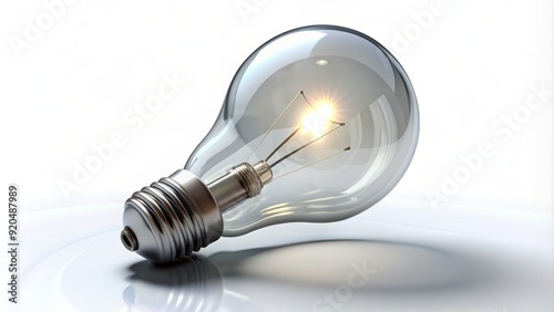 Isolated white lightbulb glowing brightly against a plain white background, with a subtle shadow and a slight glow, symbolizing idea and innovation.