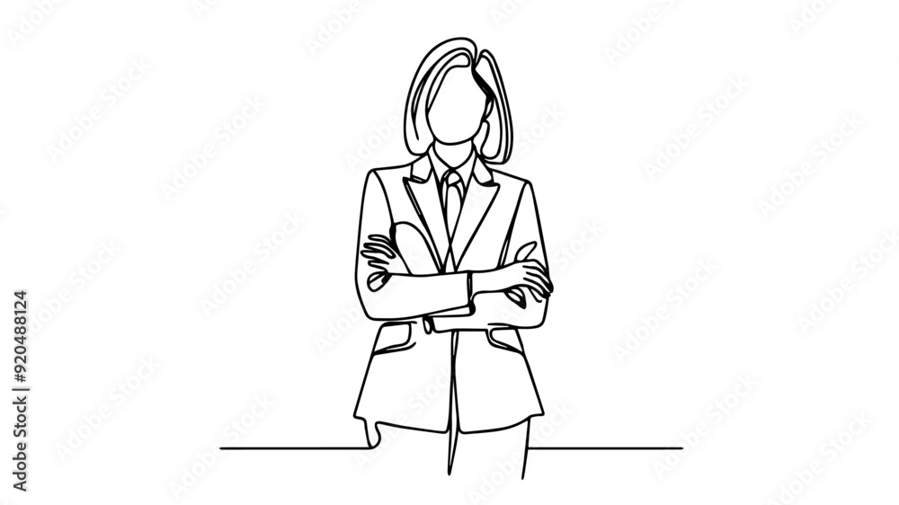 line art portrait of a woman in suit and tie with crossed arms line art portrait of a woman in suit and tie with crossed arms