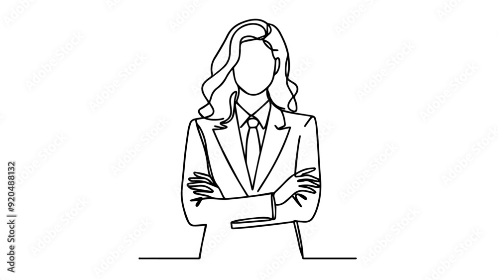 portrait of a woman in suit and tie with crossed arms line art illustration portrait of a woman in suit and tie with crossed arms line art illustration