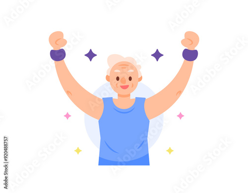 illustration of an old man or grandfather looks very excited when he wants to exercise. Grandpa enjoys gymnastics. activity and sport. flat style character design. graphic elements