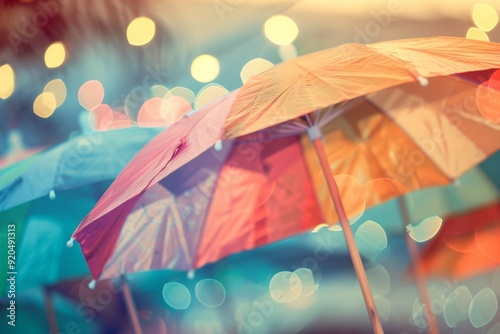 Wallpaper Mural A colorful umbrella illuminated by shimmering bokeh lights, enhancing the scene with a magical and festive feel, AI generated Torontodigital.ca