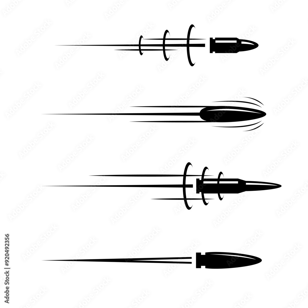 Fototapeta premium collection of flying bullet silhouettes, bullet shooting paths